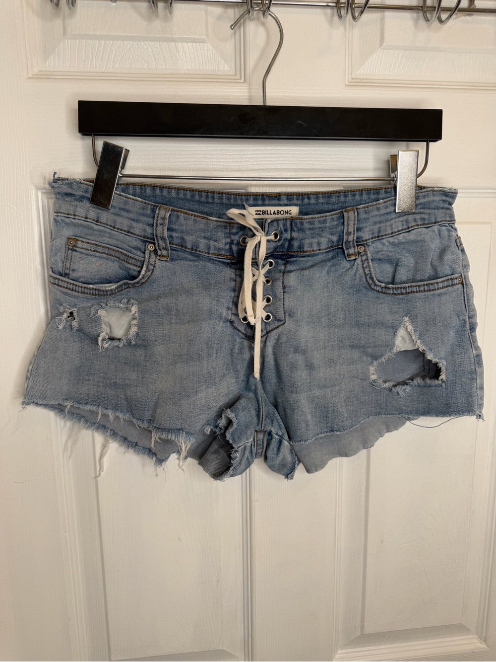 Billabong Light Blue Distressed Lace-Up Denim Shorts